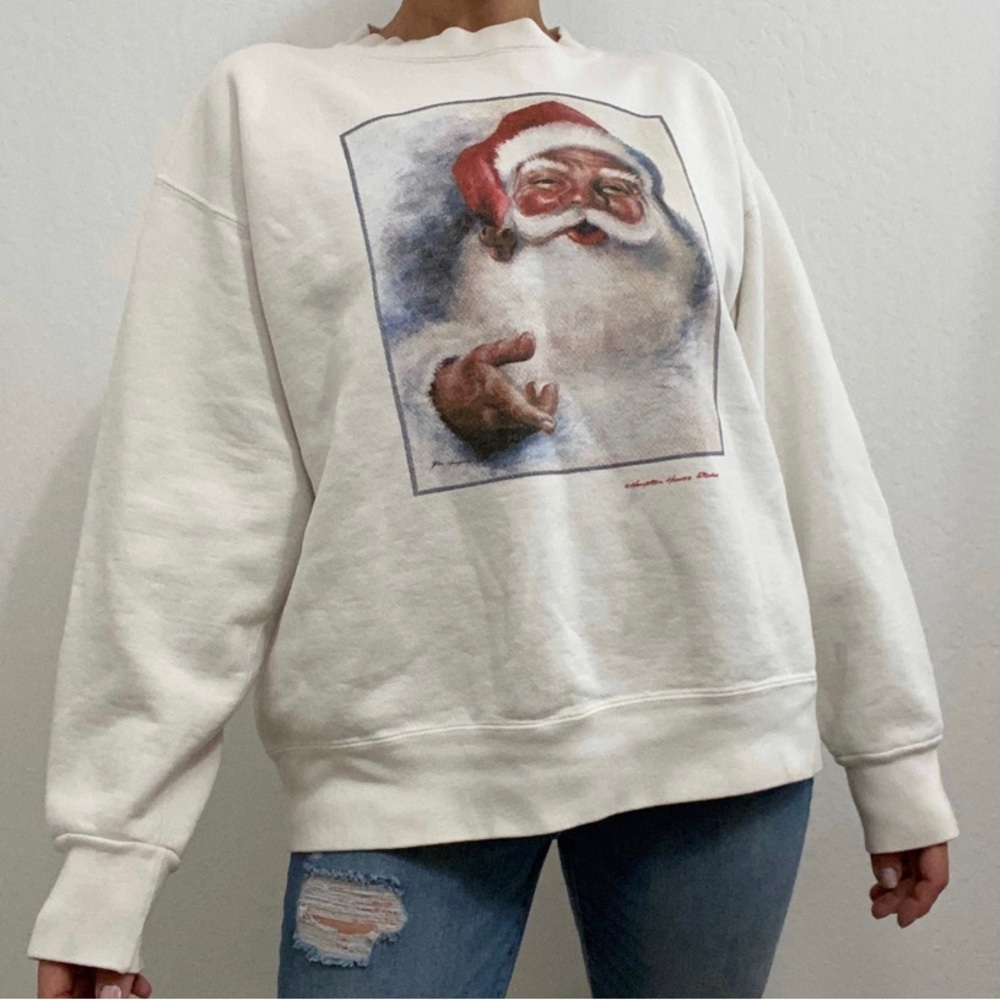Delta Vintage L White Christmas Santa Graphic Pullover Crewneck Sweater